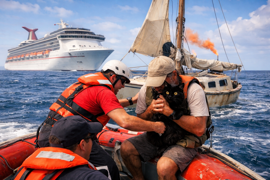 В Карибском море спасли мужчину и его кошку с дрейфующей лодки